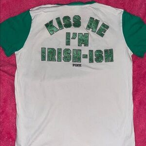 PINK Victoria's Secret Green and White Long Sleeve Tee